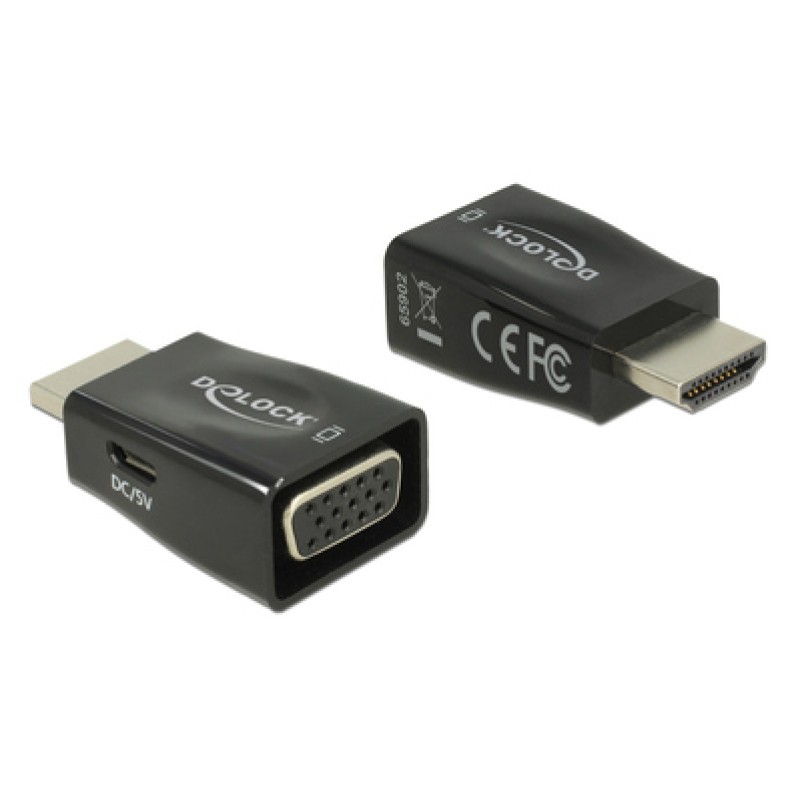 DELOCK DELOCK αντάπτορας HDMI σε VGA 65902, 1920x1200p/60Hz, μαύρος