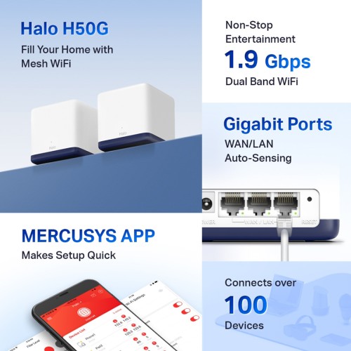 MERCUSYS MERCUSYS Mesh Wi-Fi System Halo H50G, 1.9Gbps Dual Band, 3τμχ, Ver. 1.0