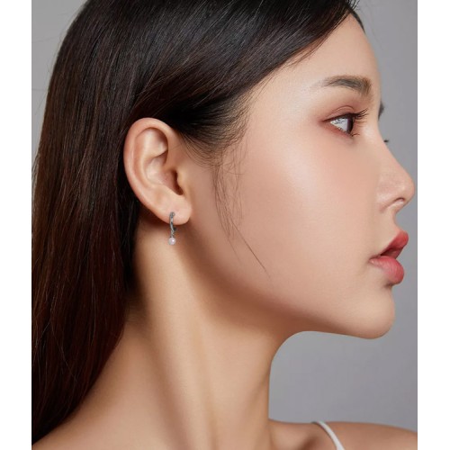 BAMOER BAMOER σκουλαρίκια κρίκος SCE1257 με πέρλα, ασήμι 925, ασημί