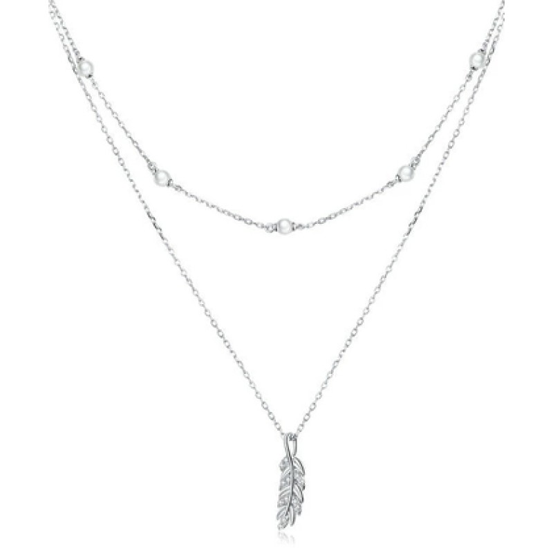 BAMOER BAMOER κολιέ BSN208 δυο σειρών, με πέρλες, ασήμι 925, ασημί