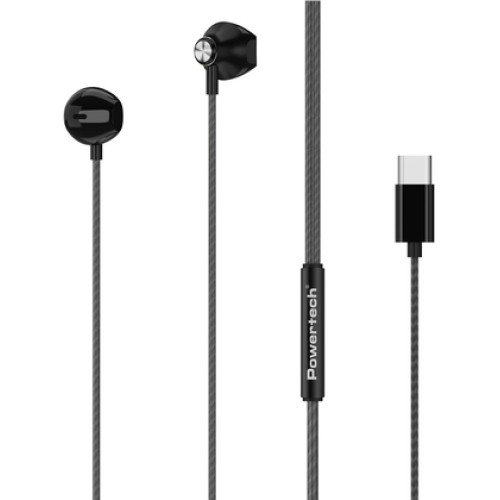 Powertech POWERTECH earphones με μικρόφωνο Prime, USB-C σύνδεση, 1.2m, μαύρα