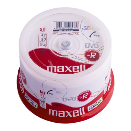 Maxell MAXELL DVD-R 275701, 4.7GB, 120min, 16x speed, printable, Cake 50τμχ