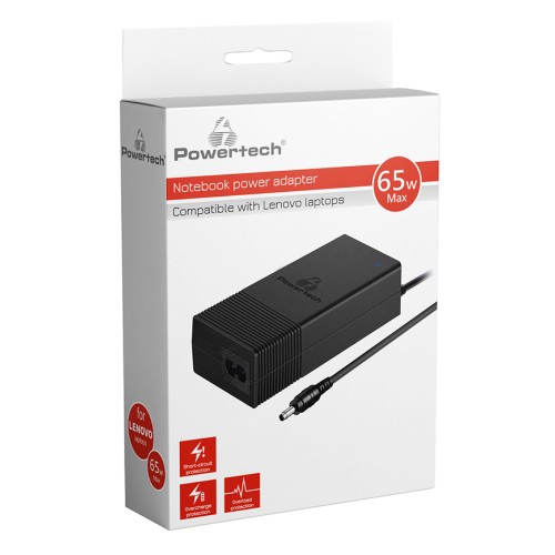 Powertech POWERTECH φορτιστής laptop PT-1038 για Lenovo, 65W, 1.8m, μαύρος