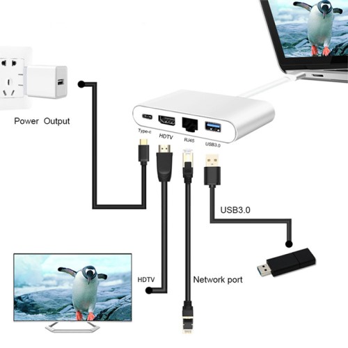 Powertech POWERTECH docking station PTH-085, 4 θυρών, USB-C, 100W PD, 4K, γκρι