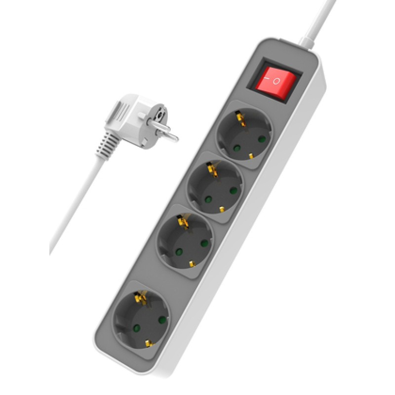 Powertech POWERTECH πολύπριζο ασφαλείας PT-1056, 4x schuko, 16A, 1.4m, λευκό