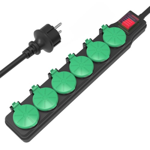 Powertech POWERTECH πολύπριζο PT-1071, 6x schuko, IP44, 16A, 1.5m, μαύρο