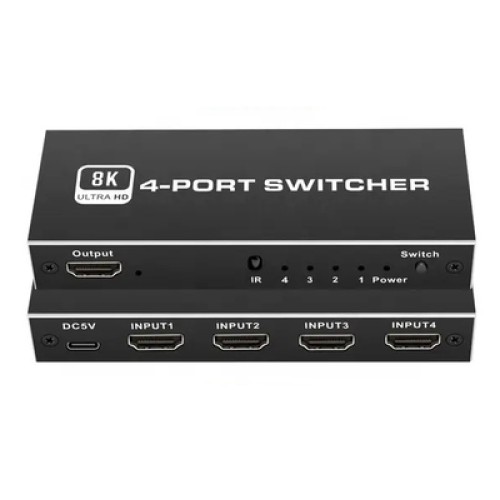 UNBRANDED HDMI switch CAB-H149 με τηλεχειριστήριο, 4 σε 1, 8K/60Hz, μαύρο