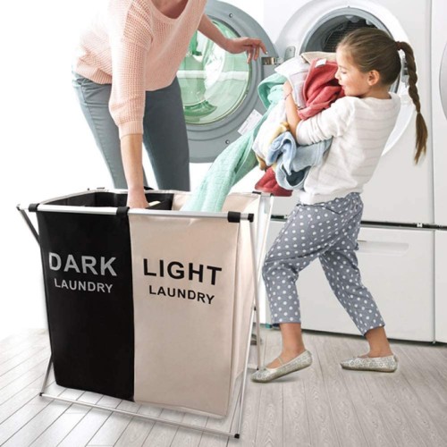 UNBRANDED Καλάθι διαχωρισμού απλύτων CLN-0050 με 2 σάκους, 60x38x60mm, μαύρο-λευκό