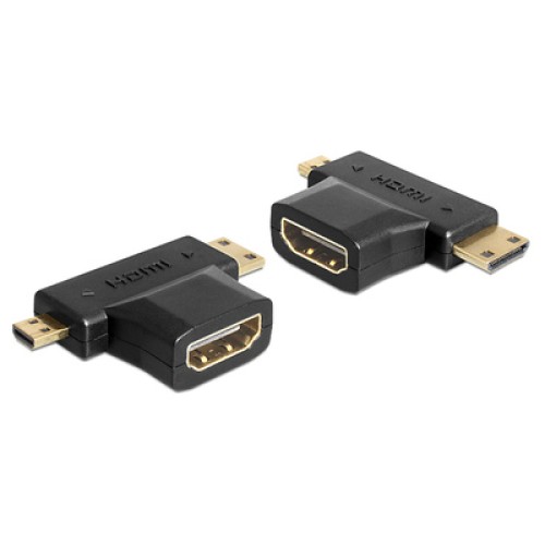 DELOCK DELOCK αντάπτορας HDMI σε HDMI mini & micro 65446, gold plated, μαύρος