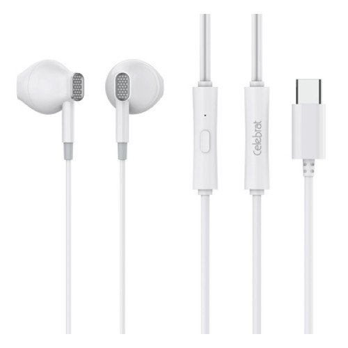 CELEBRAT CELEBRAT earphones με μικρόφωνο D12, USB-C σύνδεση, Φ14.2mm, 1.2m, λευκά