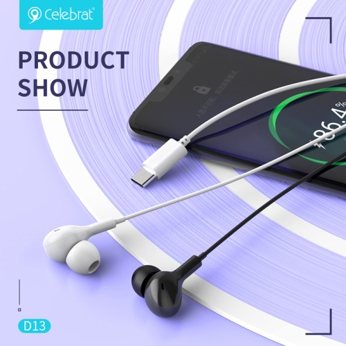 CELEBRAT CELEBRAT earphones με μικρόφωνο D13, USB-C σύνδεση, Φ10mm, 1.2m, λευκά