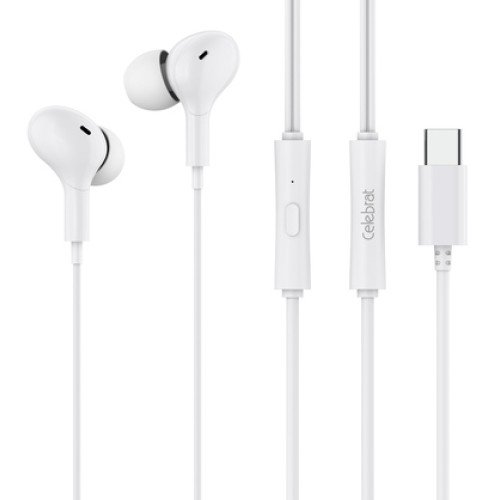 CELEBRAT CELEBRAT earphones με μικρόφωνο D13, USB-C σύνδεση, Φ10mm, 1.2m, λευκά