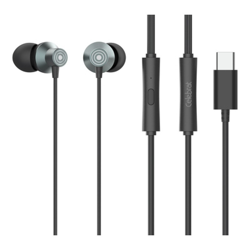 CELEBRAT CELEBRAT earphones με μικρόφωνο D15, USB-C σύνδεση, Φ10mm, 1.2m, μαύρα