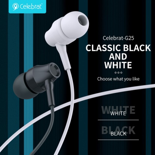 CELEBRAT CELEBRAT earphones με μικρόφωνο G25, 3.5mm σύνδεση, Φ10mm, 1.2m, λευκά