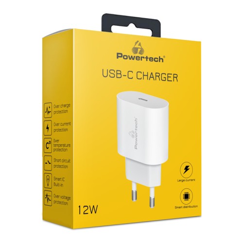 Powertech POWERTECH φορτιστής τοίχου PT-1150, USB-C, 12W, λευκός