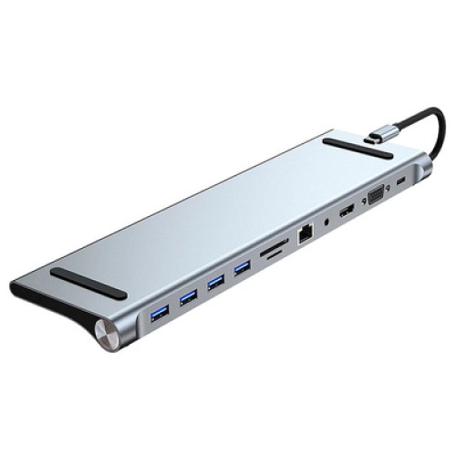 Powertech POWERTECH docking station BYL-2003, 11 θυρών, βάση laptop, USB-C, γκρι