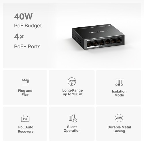 MERCUSYS MERCUSYS Desktop Switch MS106LP, 6x 10/100 Mbps, PoE+, Ver. 1.0