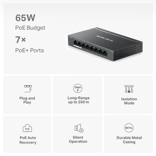 MERCUSYS MERCUSYS Desktop Switch MS108GP, 8x 10/100/1000 Mbps, PoE+, Ver. 1.0