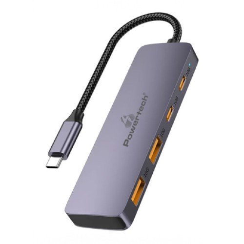 Powertech POWERTECH USB hub CAB-UC082, 4x θυρών, 10Gbps, USB-C σύνδεση, γκρι