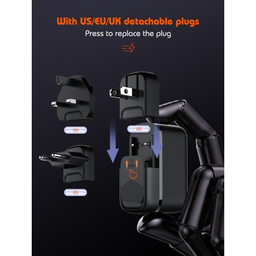LDNIO LDNIO φορτιστής τοίχου Q366 με καλώδιο, USB/2x USB-C, 65W, GaN, μαύρος