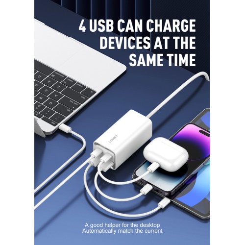 LDNIO LDNIO σταθμός φόρτισης A4610C, 2x USB-C & 2x USB, 65W, PD/QC, λευκός