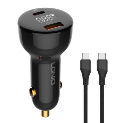 LDNIO LDNIO φορτιστής αυτοκινήτου C101 με καλώδιο, USB/USB-C, 100W PD, μαύρος