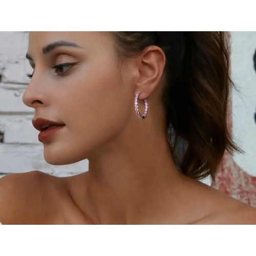 BAMOER BAMOER σκουλαρίκια κρίκος YIE138-PK με κυβική ζιρκόνια, ασήμι 925, ασημί