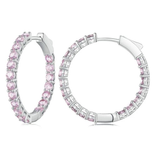 BAMOER BAMOER σκουλαρίκια κρίκος YIE138-PK με κυβική ζιρκόνια, ασήμι 925, ασημί