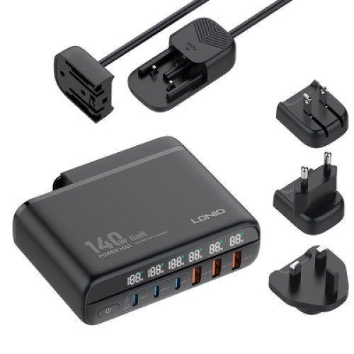 LDNIO LDNIO σταθμός φόρτισης A6140C, 3x USB-C/3x USB, 140W, PD/QC, GaN, μαύρος