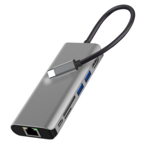 Powertech POWERTECH docking station PTH-112, 7 θυρών, USB-C σύνδεση, 100W PD, γκρι