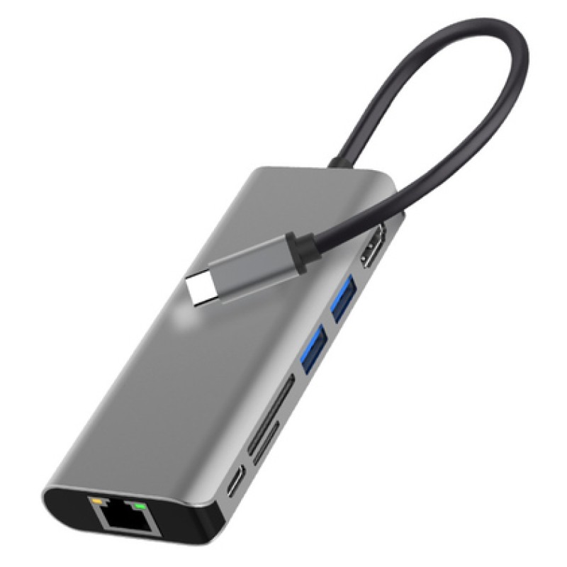 Powertech POWERTECH docking station PTH-112, 7 θυρών, USB-C σύνδεση, 100W PD, γκρι