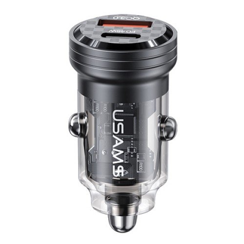 USAMS USAMS φορτιστής αυτοκινήτου US-CC175, USB & USB-C, 45W, QC & PD, μαύρος