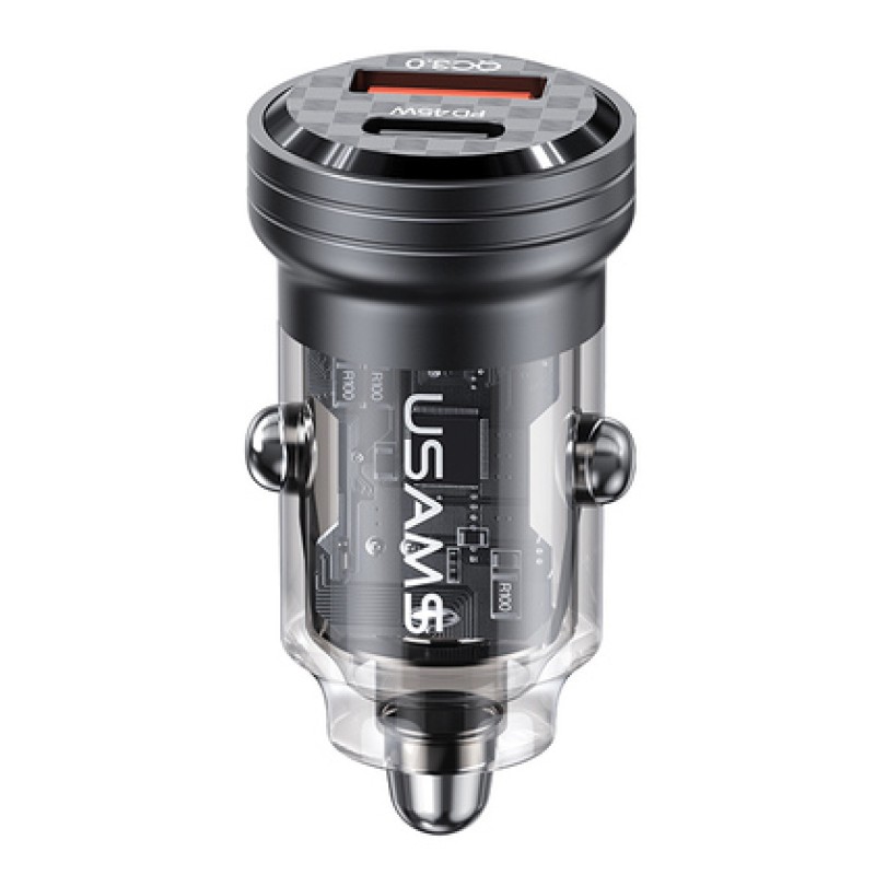 USAMS USAMS φορτιστής αυτοκινήτου US-CC175, USB & USB-C, 45W, QC & PD, μαύρος