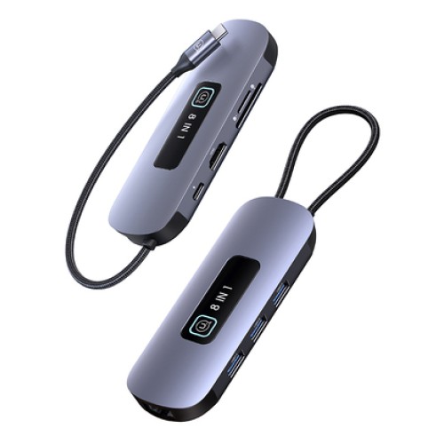 USAMS USAMS docking station US-SJ643, 8 θυρών, USB-C, 4K, 100W PD, LAN, γκρι