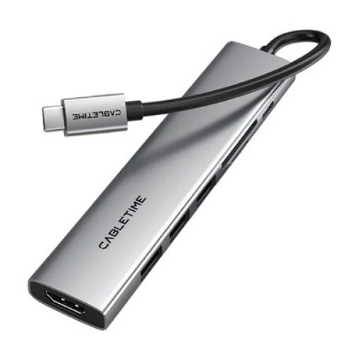 CABLETIME CABLETIME docking station CT-HBP2-AG7, 7 θυρών, USB-C, 4K, 100W, γκρι