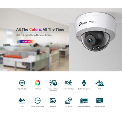 TP-Link TP-LINK IP κάμερα VIGI C240, 2.8mm, 4MP, PoE, SD, IP67/IK10, V.1.0