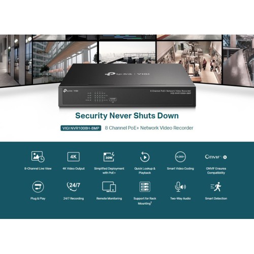 TP-Link TP-LINK NVR καταγραφικό VIGI NVR1008H-8MP, 8MP, 8 κανάλια PoE, Ver. 1.0