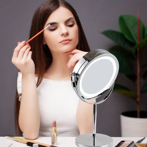 HOME USE HOME USE επιτραπέζιος καθρέφτης HUH-0185 με LED φως, 1x/5x zoom, ασημί