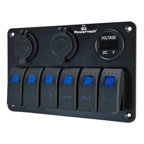 Powertech POWERTECH πάνελ σκαφών & οχημάτων PTL-020, πρίζα 12V/2x USB/6x διακόπτες