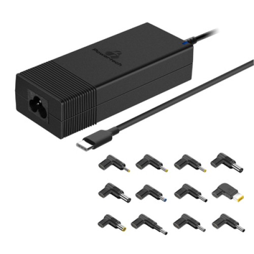 Powertech POWERTECH φορτιστής laptop PT-1256 με 12 βύσματα, USB-C PD, 90W, μαύρος