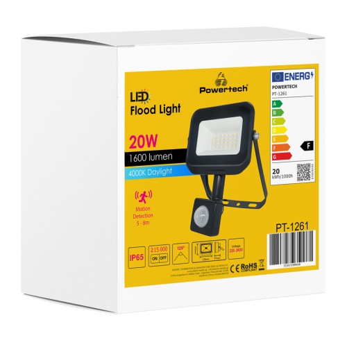 Powertech POWERTECH LED προβολέας PT-1261, με αισθητήρα κίνησης, 20W, 4000K, IP65