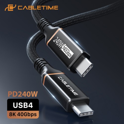 CABLETIME CABLETIME καλώδιο USB-C σε USB-C CT-USB4, 240W, 40Gbps, 8K/60Hz, USB4, 1m, μαύρο