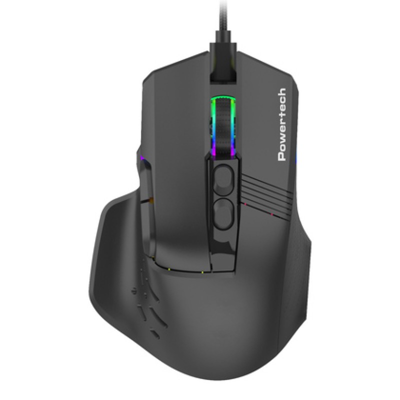 Powertech POWERTECH ενσύρματο gaming ποντίκι PT-1274, RGB φως, οπτικό, 12000DPI, μαύρο