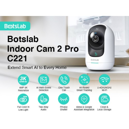 BOTSLAB BOTSLAB smart κάμερα C221, 5MP/3K, WiFi, 360° PTZ, SD
