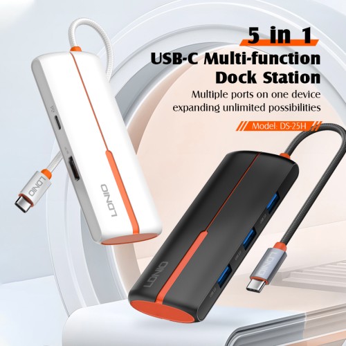 LDNIO LDNIO docking station DS-25H, 5 θυρών, USB-C σύνδεση, 4K, 100W PD, μαύρο