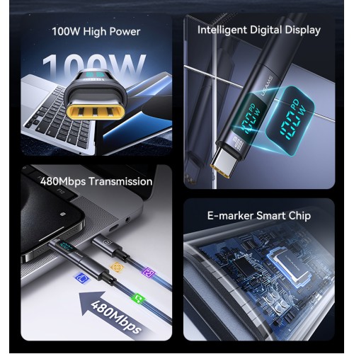 USAMS USAMS αντάπτορας USB-C US-SJ682 με οθόνη, 100W, γκρι