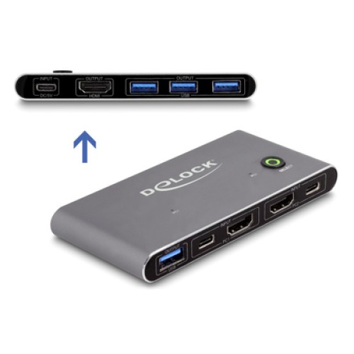 DELOCK DELOCK HDMI KVM switch 18647 με 4x θύρες USB 5Gbps, 8K/30Hz, γκρι