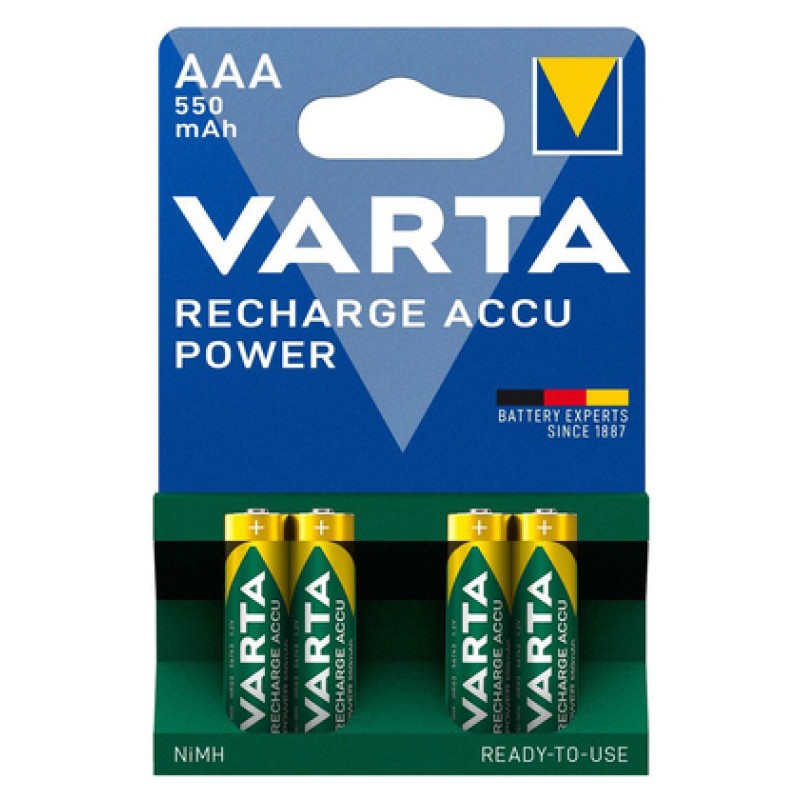 Varta VARTA επαναφορτιζόμενες μπαταρίες λιθίου, AAA, 550mAh, 1.2V, 4τμχ