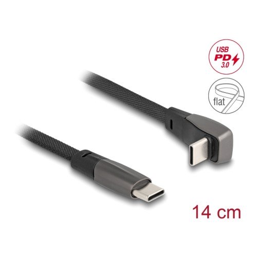 DELOCK DELOCK καλώδιο USB-C 80750, 60W, flat, γωνιακό, 480 Mbps, 14cm, μαύρο