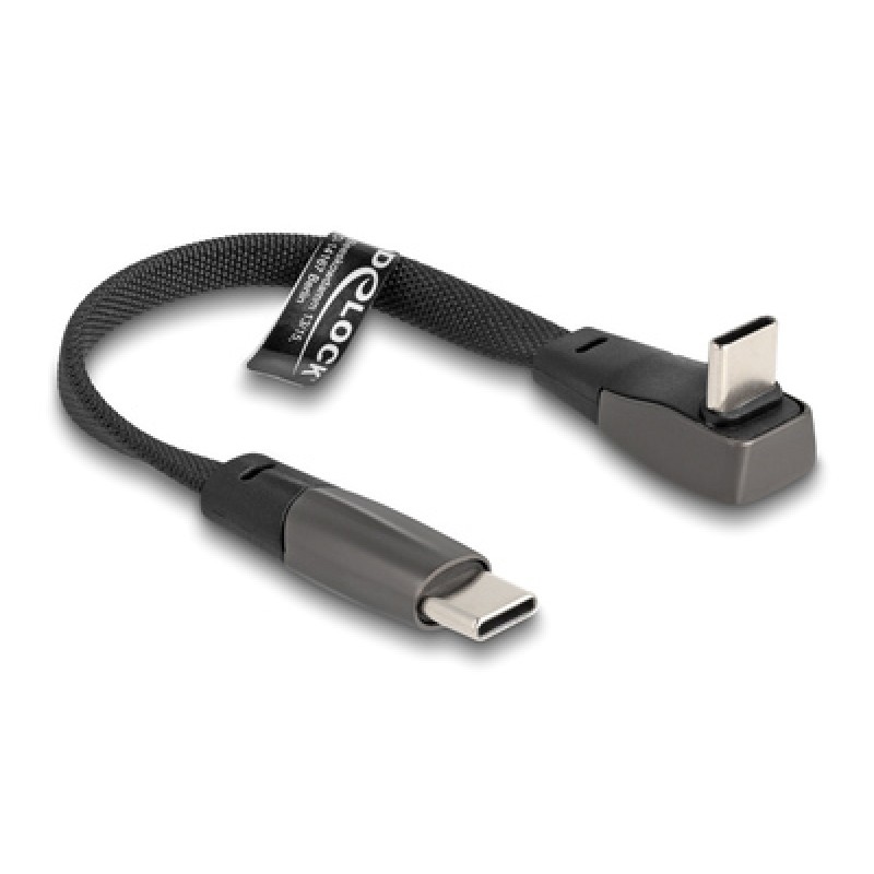 DELOCK DELOCK καλώδιο USB-C 80750, 60W, flat, γωνιακό, 480 Mbps, 14cm, μαύρο